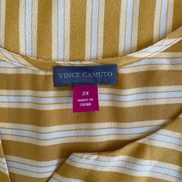 Vince Camuto Split Neck Stripe Top In Amber Sun - Picture 7 of 8